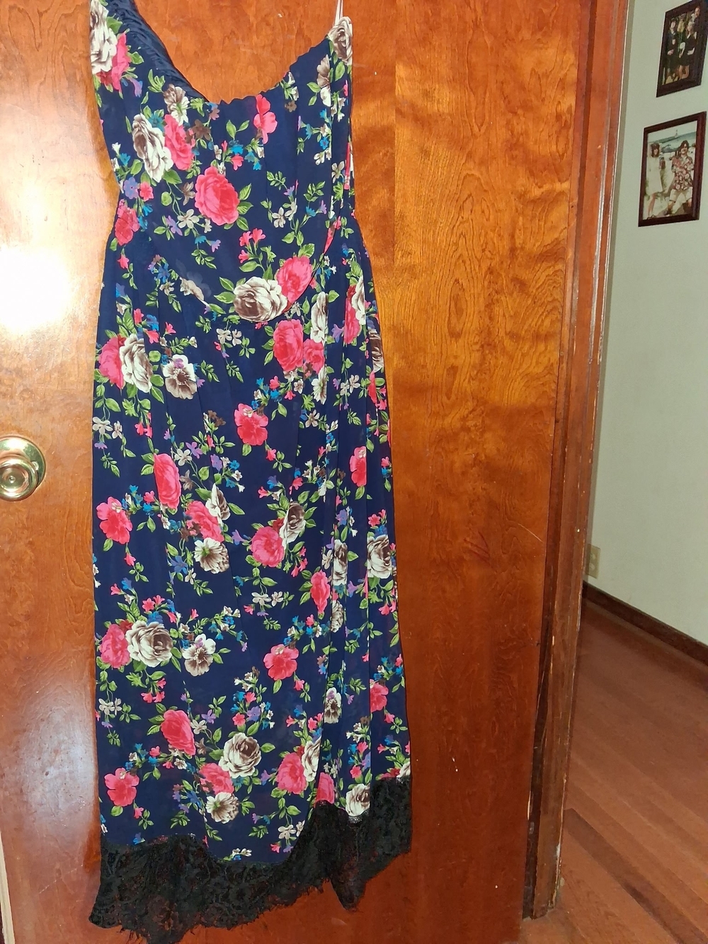 DNA couture Navy Maxi Dress with Pink & Cream Floral Print